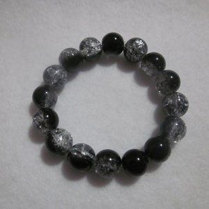 Two Tone Black & Clear Crackle Stretch Bracelet